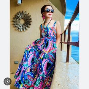 J. Crew Ratti Kaleidoscope Floral Tiered Maxi Dress in Blue & Pink